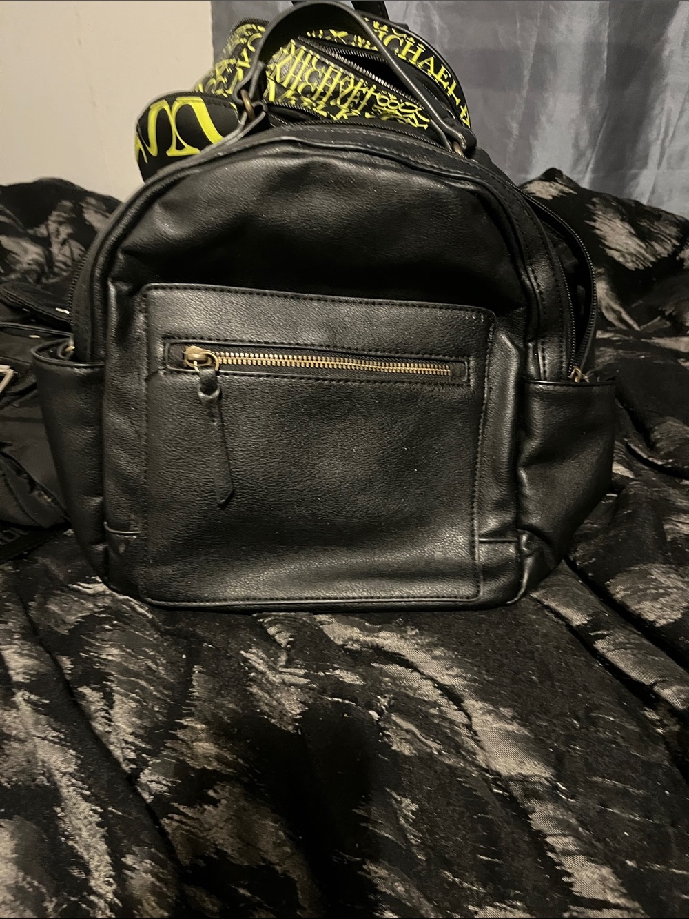 Style & Co. Black Faux Leather Backpack with Front Zip Pocket